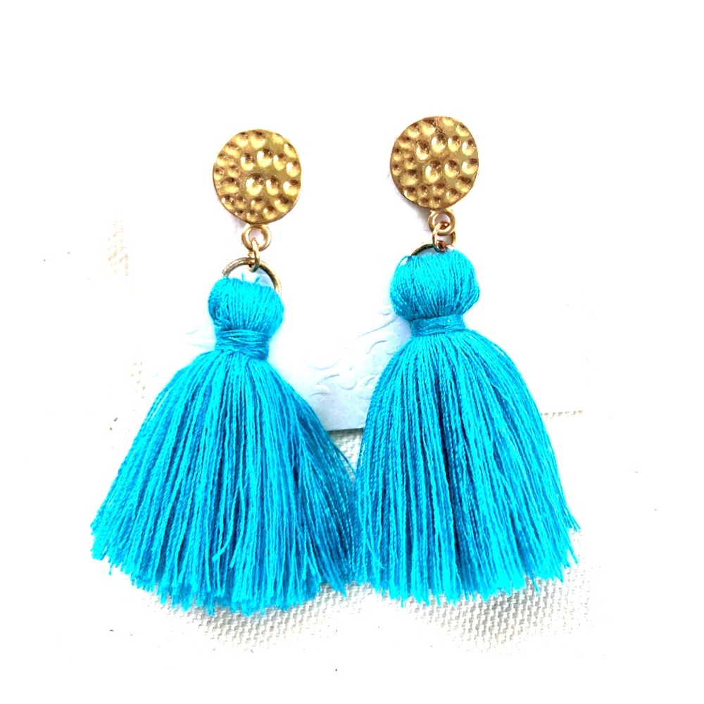 Teal blue tassel earrings!